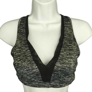 Victoria's Secret Victoria Sport Gym Bra Black White Lined Unpadded Band Size L